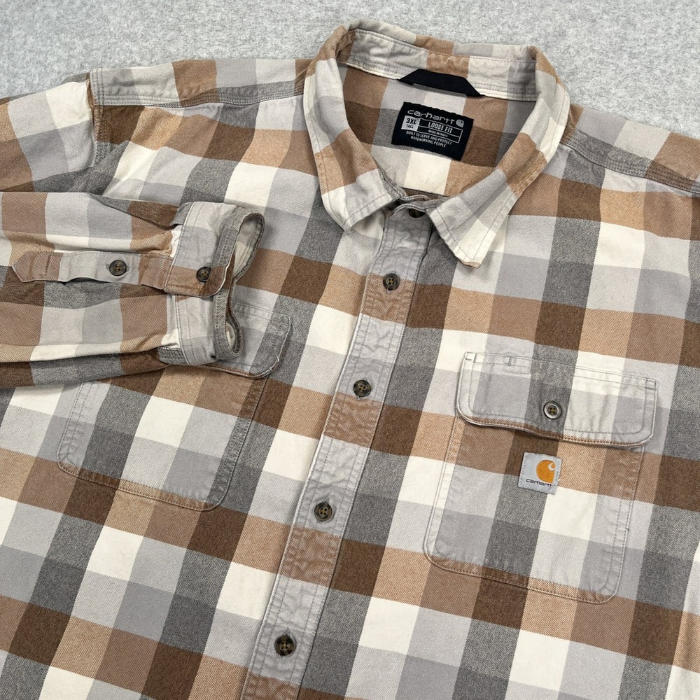 Carhartt Loose Fit Heavyweight Flannel Shirt Mens 3XL Tall Brown Plaid 105078APH
